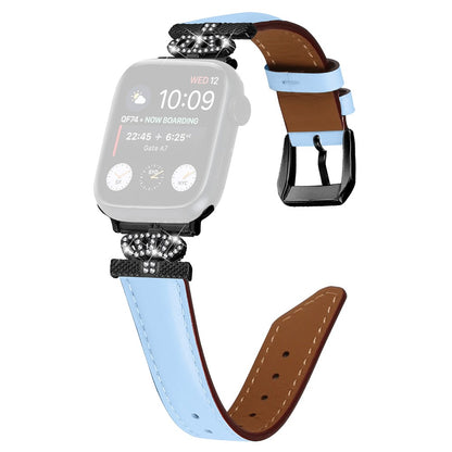 Flot Kunstlæder Og Rhinsten Universal Rem passer til Apple Smartwatch - Blå#serie_4
