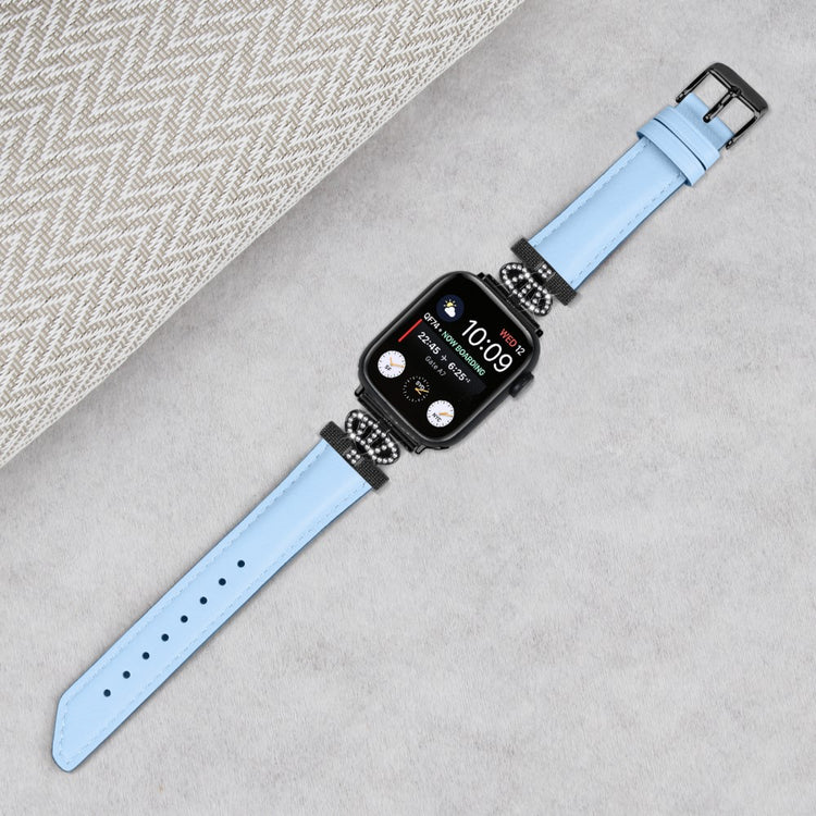 Flot Kunstlæder Og Rhinsten Universal Rem passer til Apple Smartwatch - Blå#serie_4