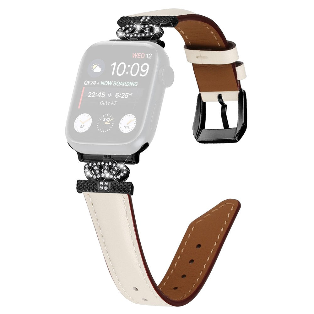 Flot Kunstlæder Og Rhinsten Universal Rem passer til Apple Smartwatch - Hvid#serie_5