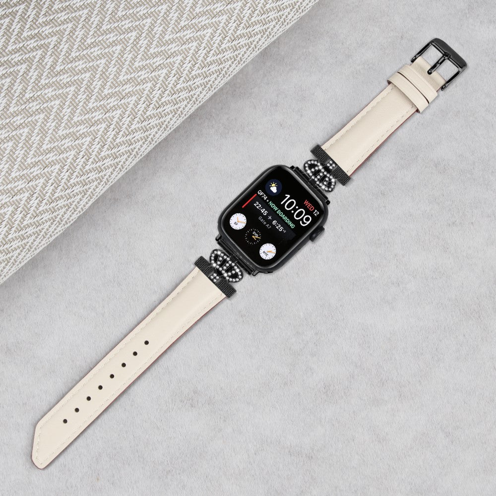 Flot Kunstlæder Og Rhinsten Universal Rem passer til Apple Smartwatch - Hvid#serie_5