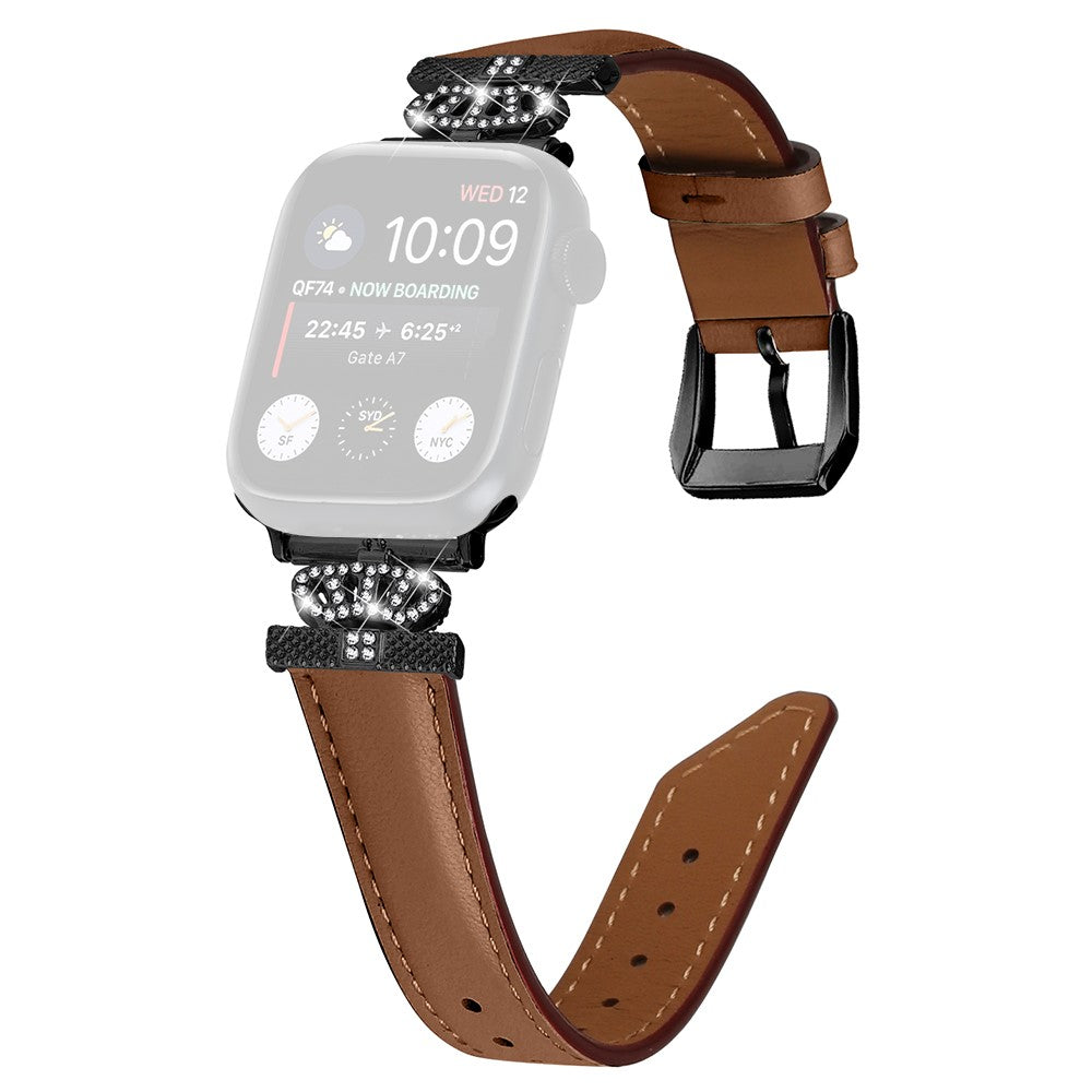 Flot Kunstlæder Og Rhinsten Universal Rem passer til Apple Smartwatch - Brun#serie_6