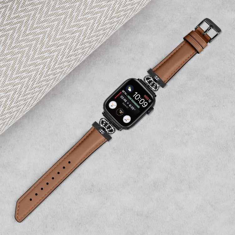 Flot Kunstlæder Og Rhinsten Universal Rem passer til Apple Smartwatch - Brun#serie_6