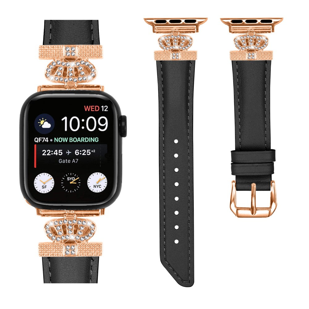 Solid Kunstlæder Og Rhinsten Universal Rem passer til Apple Smartwatch - Sort#serie_1
