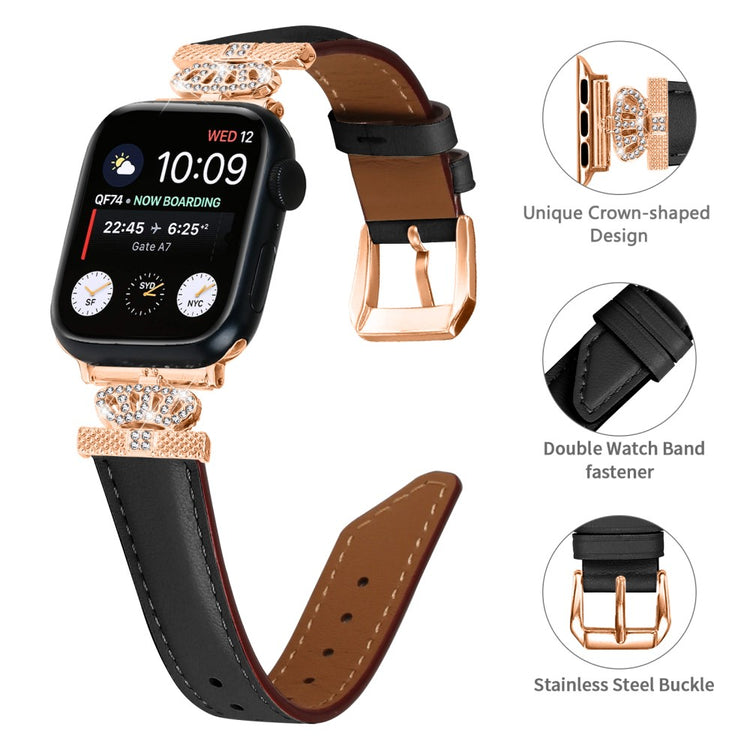 Solid Kunstlæder Og Rhinsten Universal Rem passer til Apple Smartwatch - Sort#serie_1