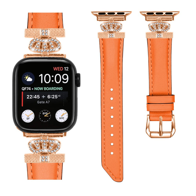 Solid Kunstlæder Og Rhinsten Universal Rem passer til Apple Smartwatch - Orange#serie_2