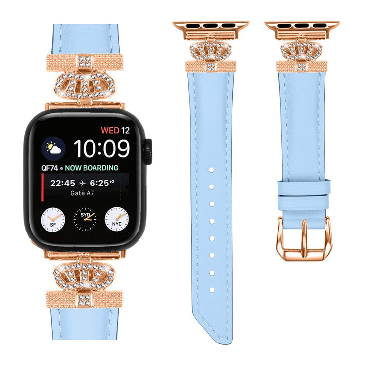 Solid Kunstlæder Og Rhinsten Universal Rem passer til Apple Smartwatch - Blå#serie_4