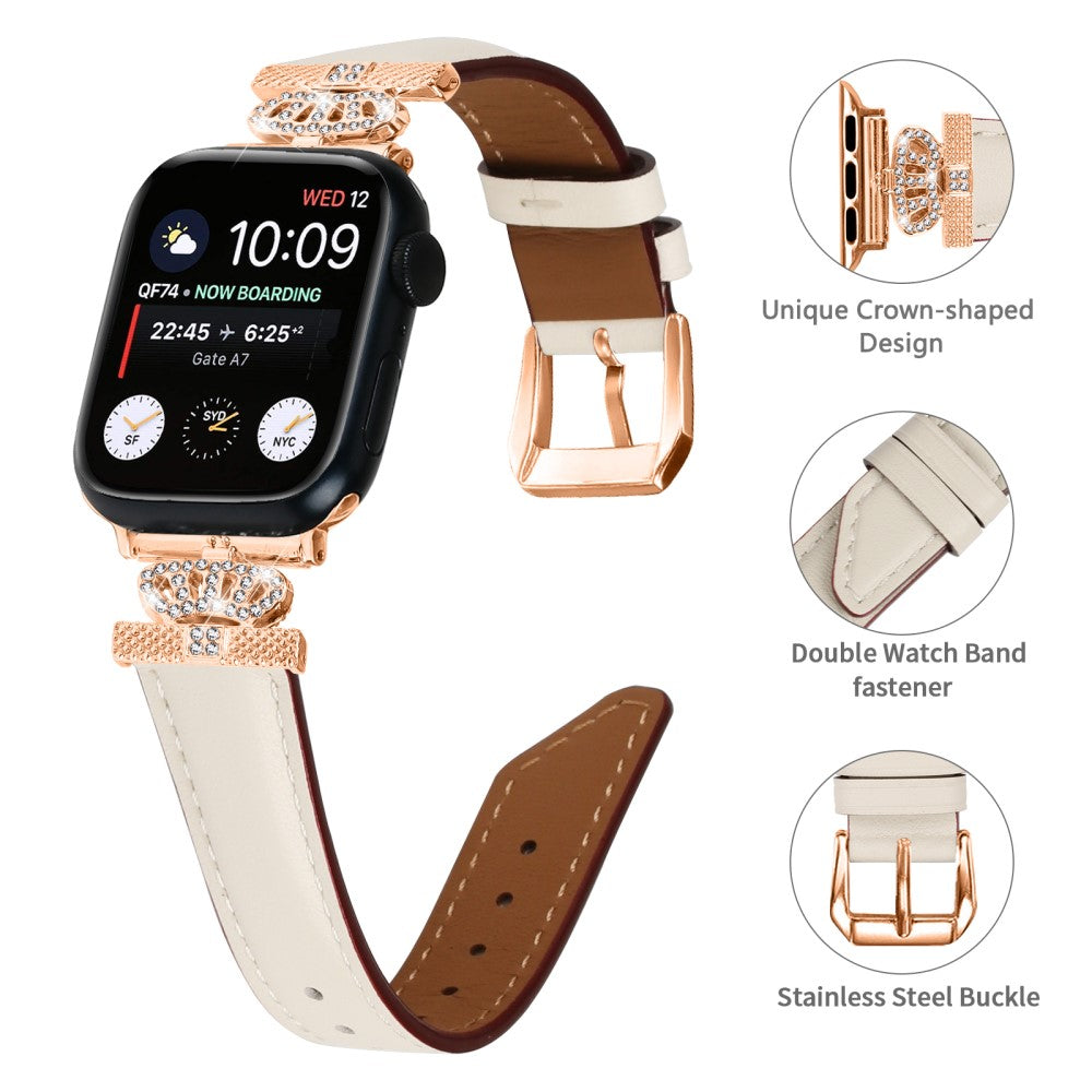 Solid Kunstlæder Og Rhinsten Universal Rem passer til Apple Smartwatch - Hvid#serie_5