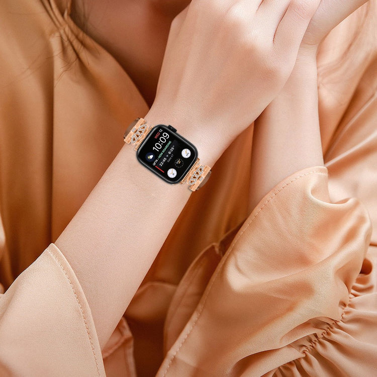 Solid Kunstlæder Og Rhinsten Universal Rem passer til Apple Smartwatch - Brun#serie_6