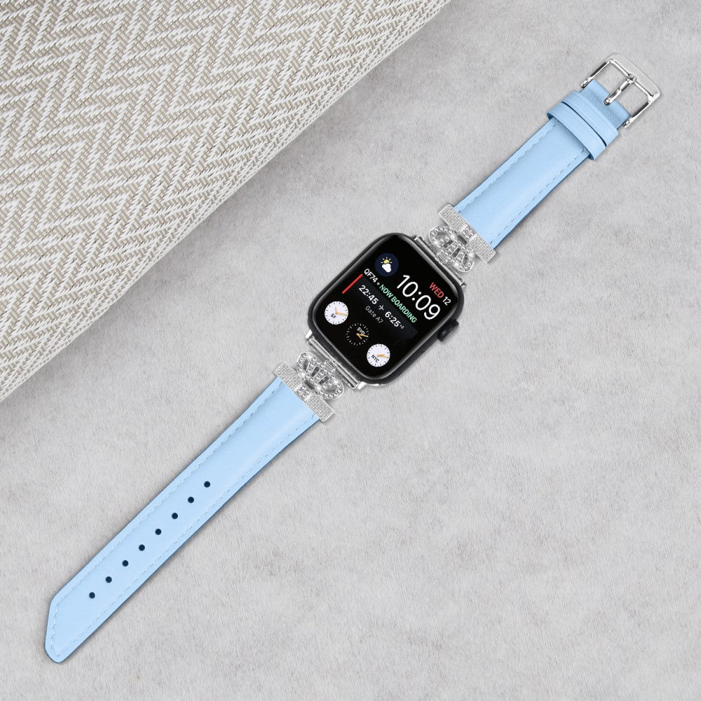 Smuk Kunstlæder Og Rhinsten Universal Rem passer til Apple Smartwatch - Blå#serie_4