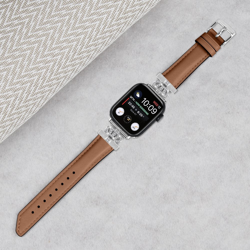 Smuk Kunstlæder Og Rhinsten Universal Rem passer til Apple Smartwatch - Brun#serie_6