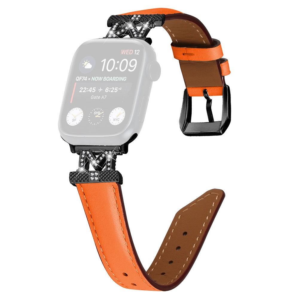 Fint Kunstlæder Og Rhinsten Universal Rem passer til Apple Smartwatch - Orange#serie_2