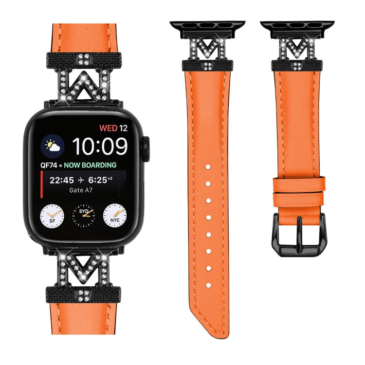 Fint Kunstlæder Og Rhinsten Universal Rem passer til Apple Smartwatch - Orange#serie_2