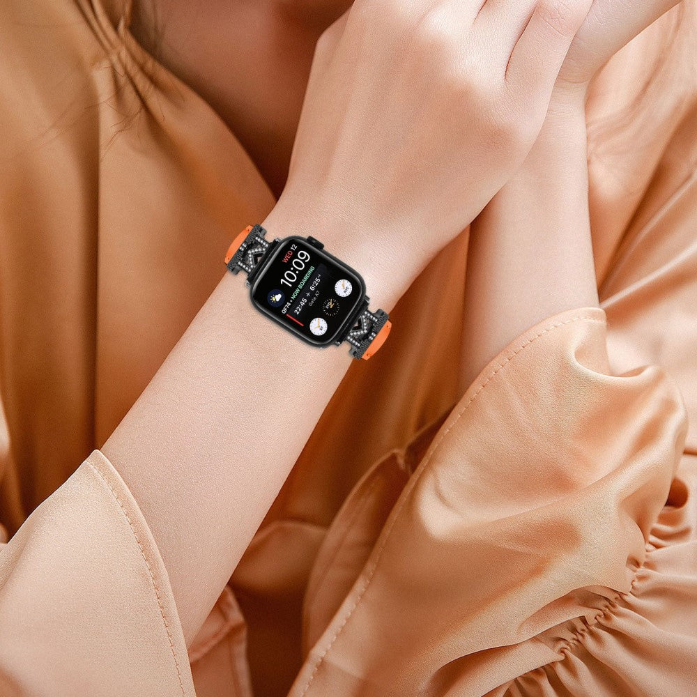 Fint Kunstlæder Og Rhinsten Universal Rem passer til Apple Smartwatch - Orange#serie_2