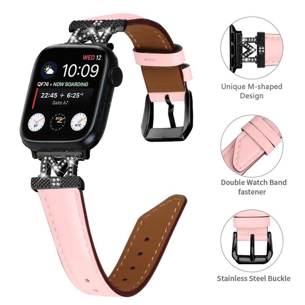 Fint Kunstlæder Og Rhinsten Universal Rem passer til Apple Smartwatch - Pink#serie_3