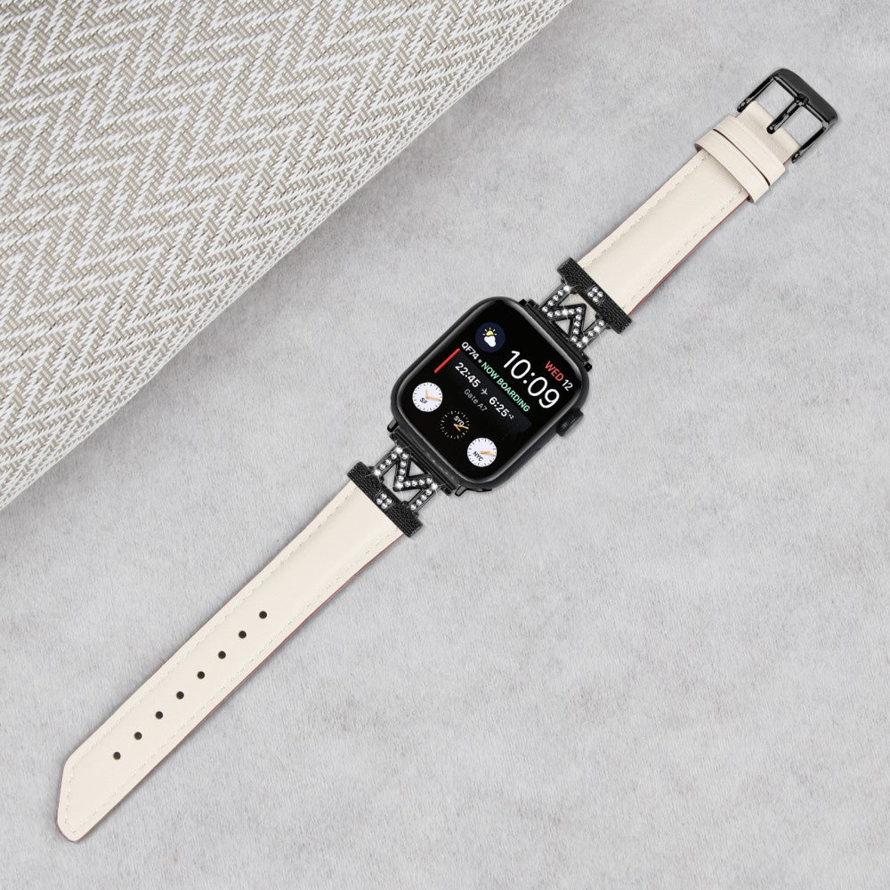 Fint Kunstlæder Og Rhinsten Universal Rem passer til Apple Smartwatch - Hvid#serie_5