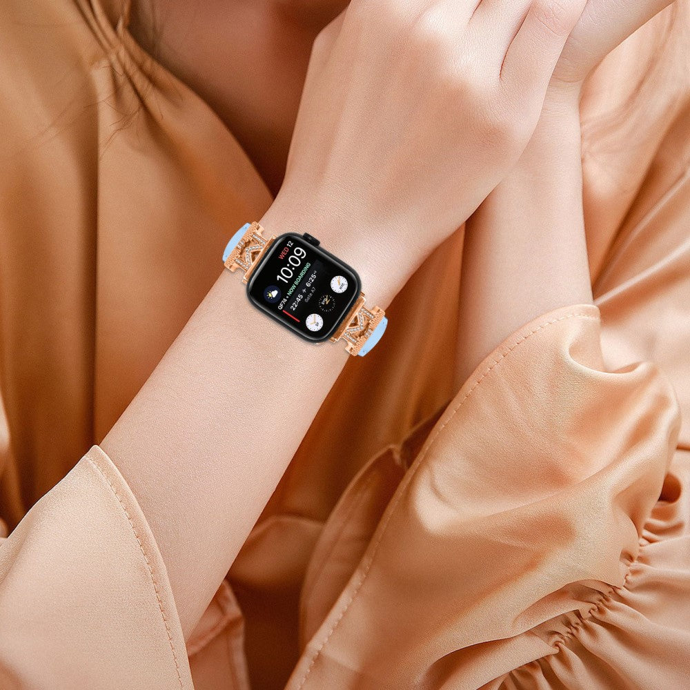 Godt Kunstlæder Og Rhinsten Universal Rem passer til Apple Smartwatch - Blå#serie_4