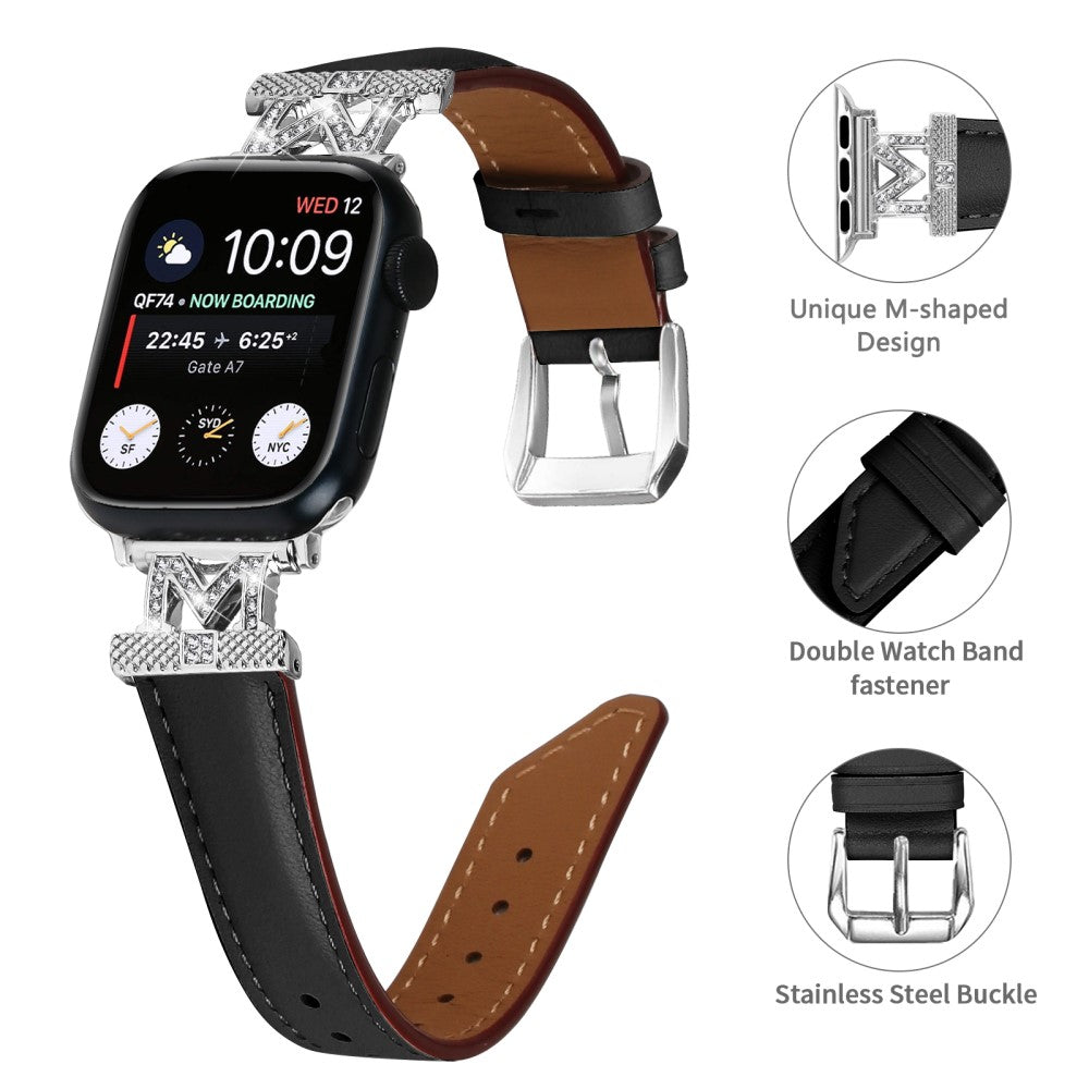 Kønt Kunstlæder Og Rhinsten Universal Rem passer til Apple Smartwatch - Sort#serie_1