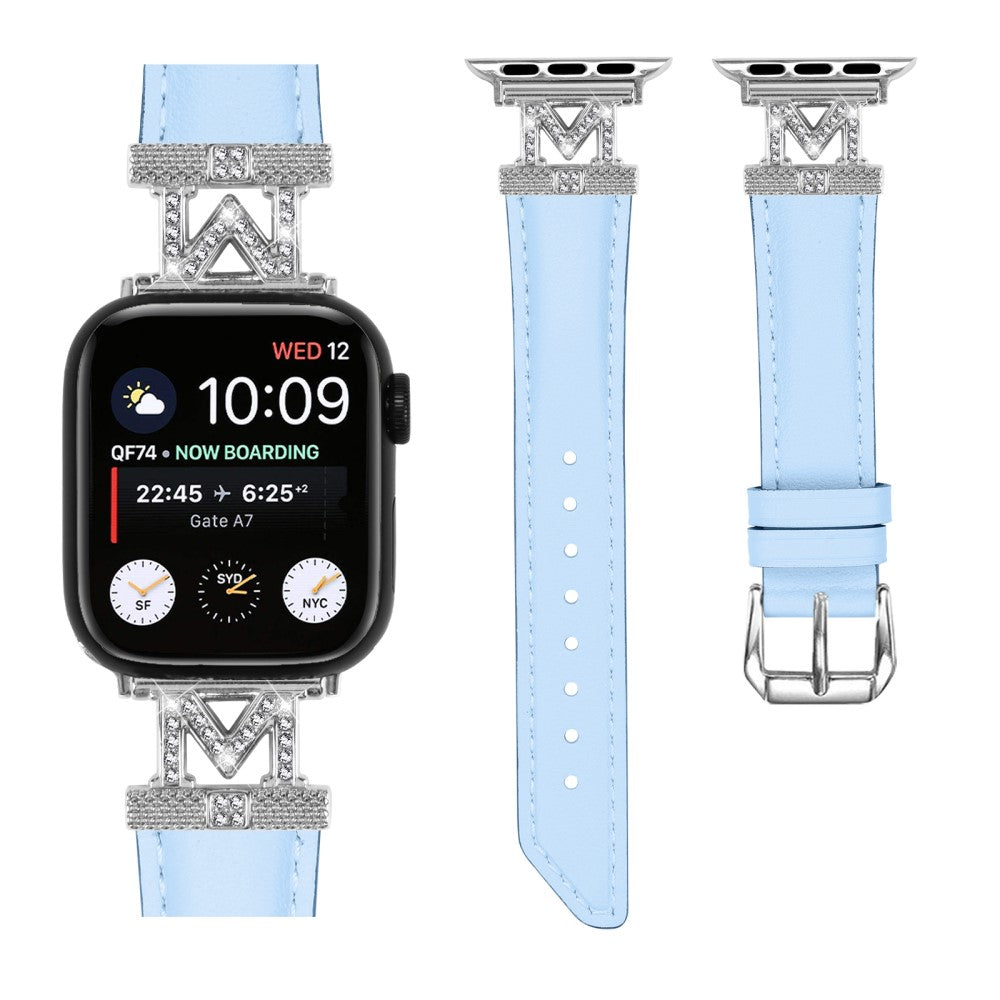 Kønt Kunstlæder Og Rhinsten Universal Rem passer til Apple Smartwatch - Blå#serie_3