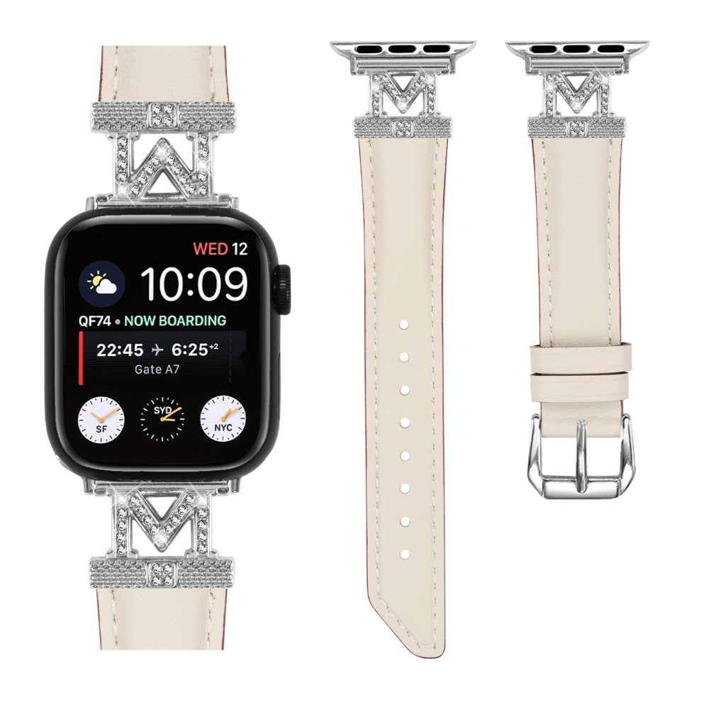 Kønt Kunstlæder Og Rhinsten Universal Rem passer til Apple Smartwatch - Hvid#serie_5
