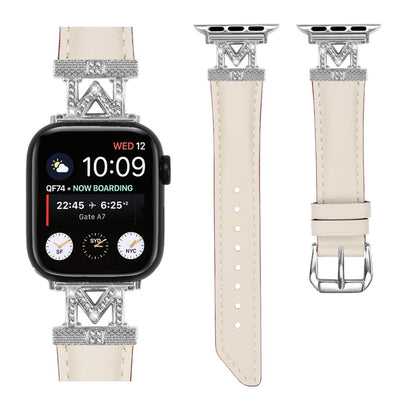 Kønt Kunstlæder Og Rhinsten Universal Rem passer til Apple Smartwatch - Hvid#serie_5
