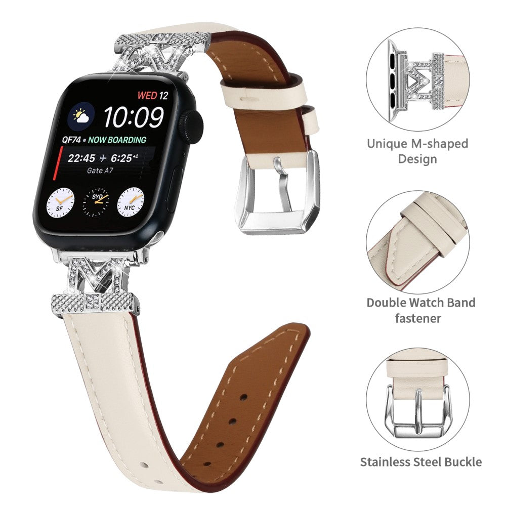 Kønt Kunstlæder Og Rhinsten Universal Rem passer til Apple Smartwatch - Hvid#serie_5
