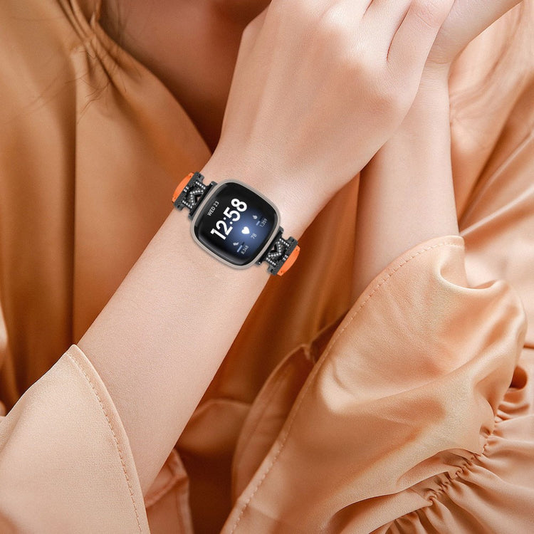 Godt Ægte Læder Og Rhinsten Universal Rem passer til Fitbit Smartwatch - Orange#serie_2