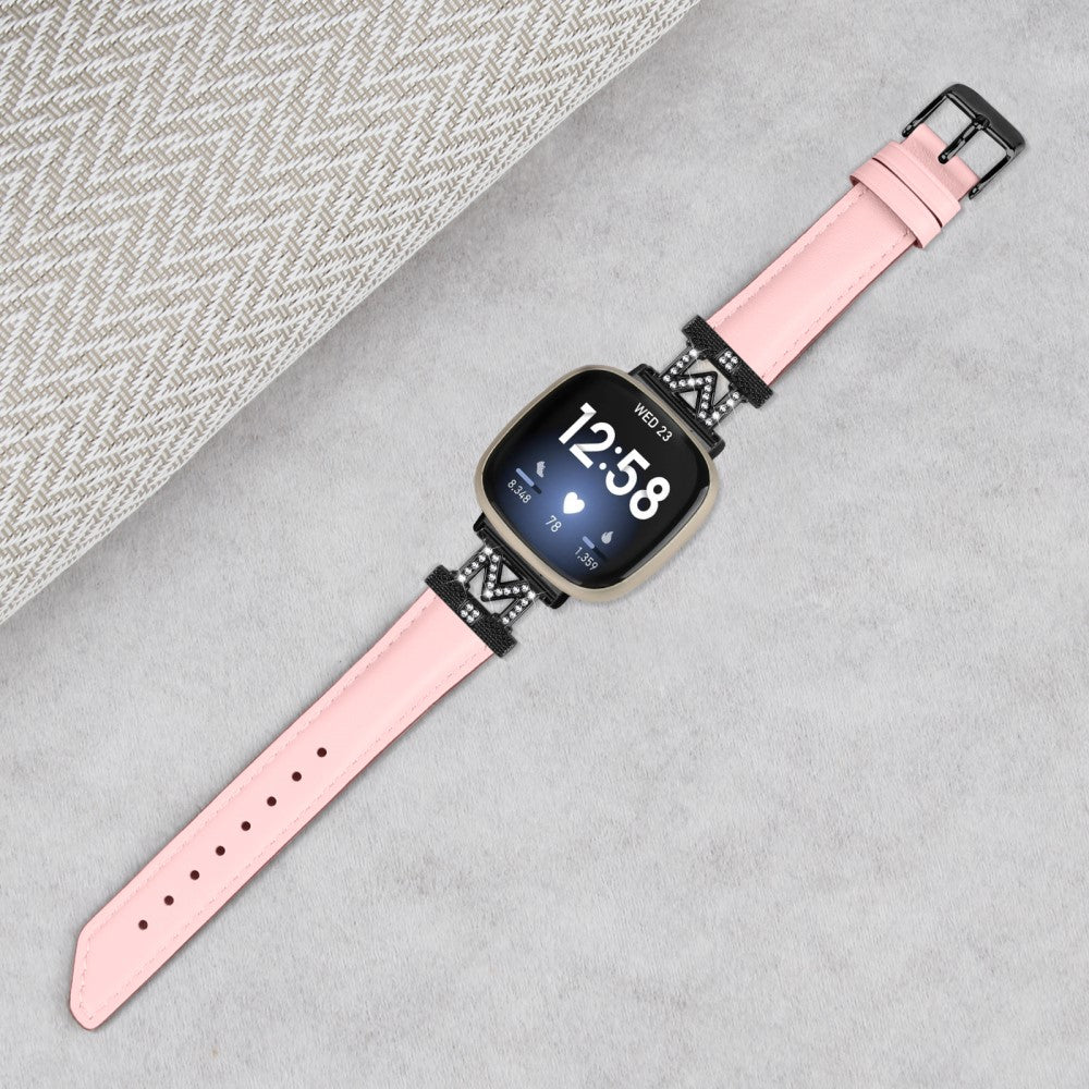 Godt Ægte Læder Og Rhinsten Universal Rem passer til Fitbit Smartwatch - Pink#serie_3
