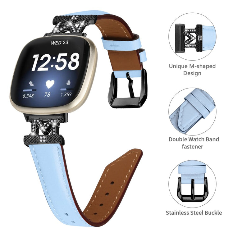 Godt Ægte Læder Og Rhinsten Universal Rem passer til Fitbit Smartwatch - Blå#serie_5
