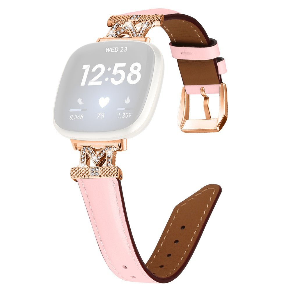 Godt Ægte Læder Og Rhinsten Universal Rem passer til Fitbit Smartwatch - Pink#serie_3