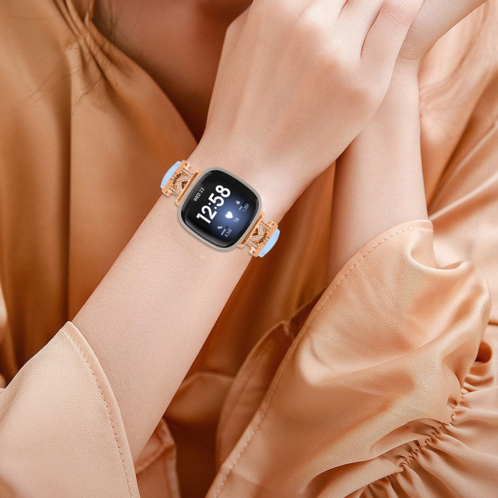 Godt Ægte Læder Og Rhinsten Universal Rem passer til Fitbit Smartwatch - Blå#serie_5