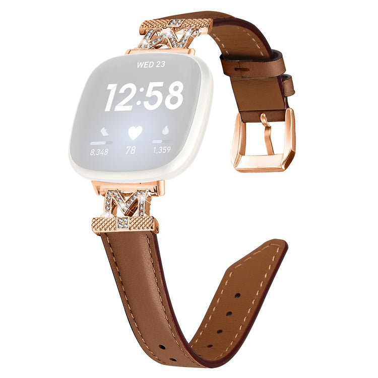 Godt Ægte Læder Og Rhinsten Universal Rem passer til Fitbit Smartwatch - Brun#serie_6