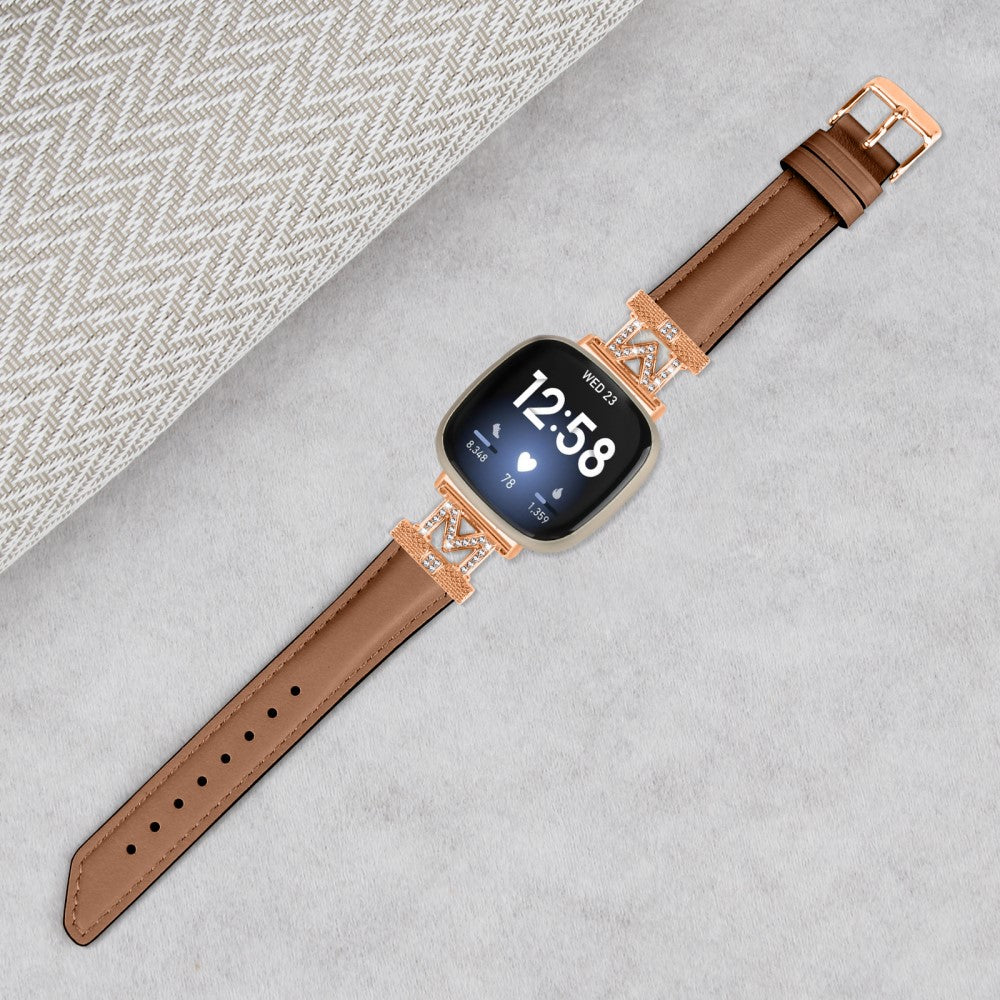 Godt Ægte Læder Og Rhinsten Universal Rem passer til Fitbit Smartwatch - Brun#serie_6