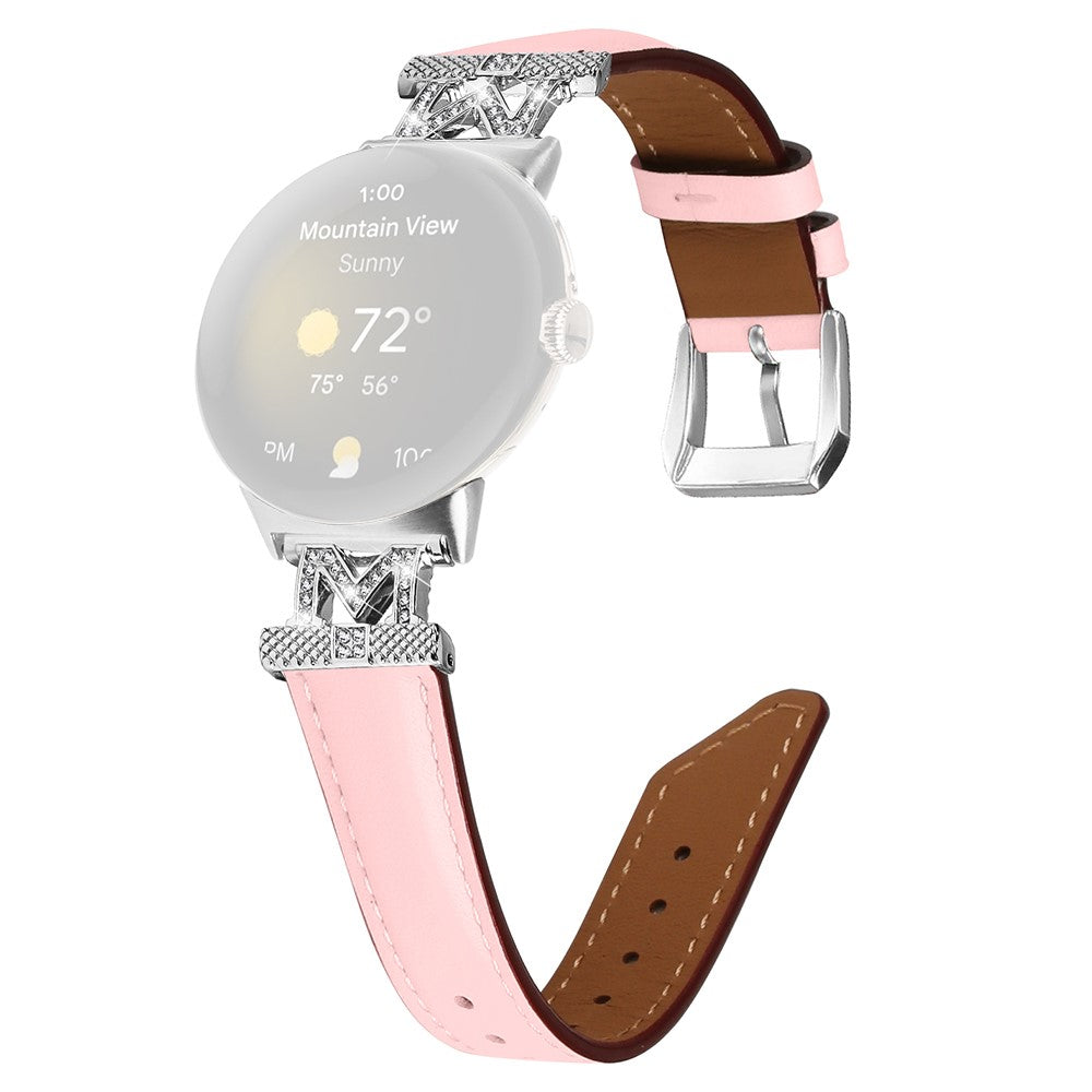 Ægte Læder Og Rhinsten Universal Rem passer til Google Pixel Watch 2 / Google Pixel Watch - Pink#serie_3