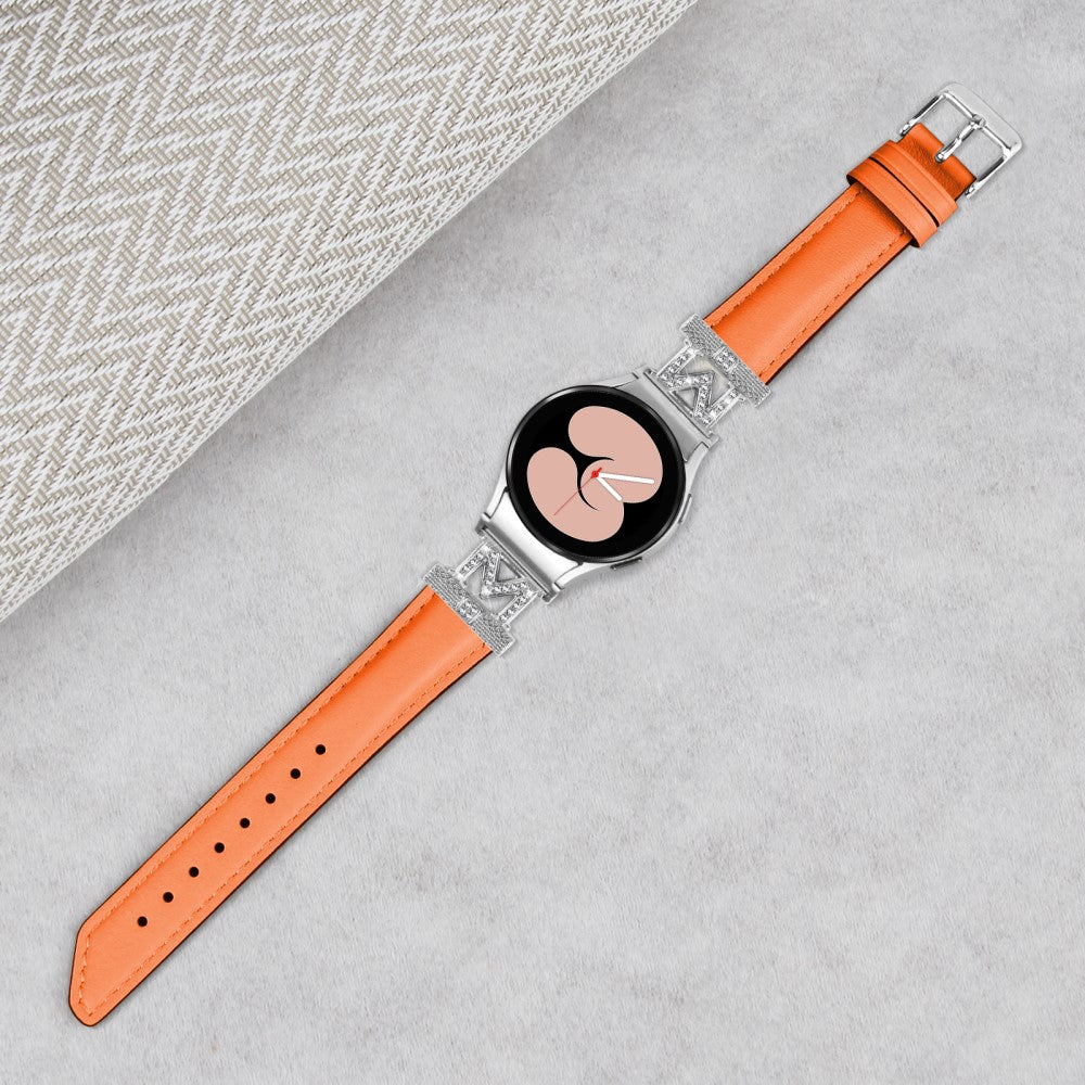 Fed Ægte Læder Og Rhinsten Universal Rem passer til Samsung Smartwatch - Orange#serie_2
