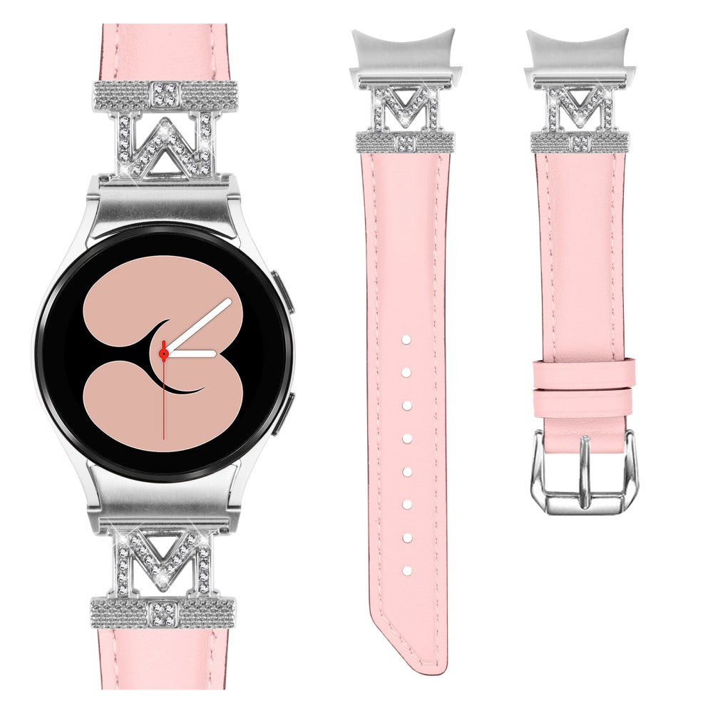 Fed Ægte Læder Og Rhinsten Universal Rem passer til Samsung Smartwatch - Pink#serie_3