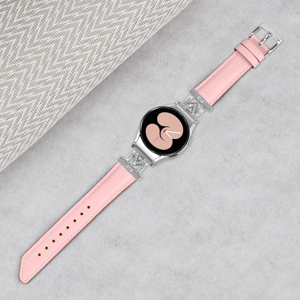 Fed Ægte Læder Og Rhinsten Universal Rem passer til Samsung Smartwatch - Pink#serie_3