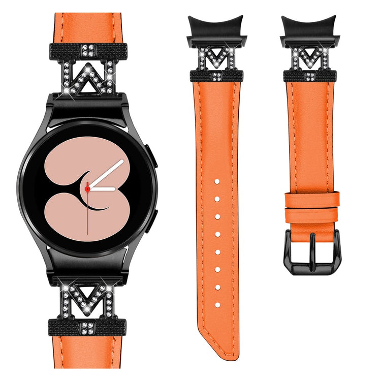 Fed Ægte Læder Og Rhinsten Universal Rem passer til Samsung Smartwatch - Orange#serie_2