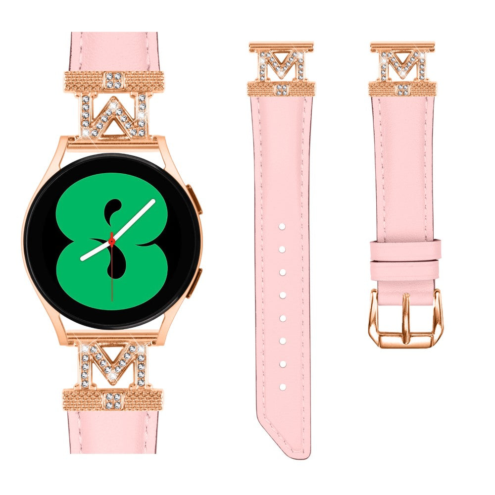 Fed Ægte Læder Og Rhinsten Universal Rem passer til Samsung Smartwatch - Pink#serie_2