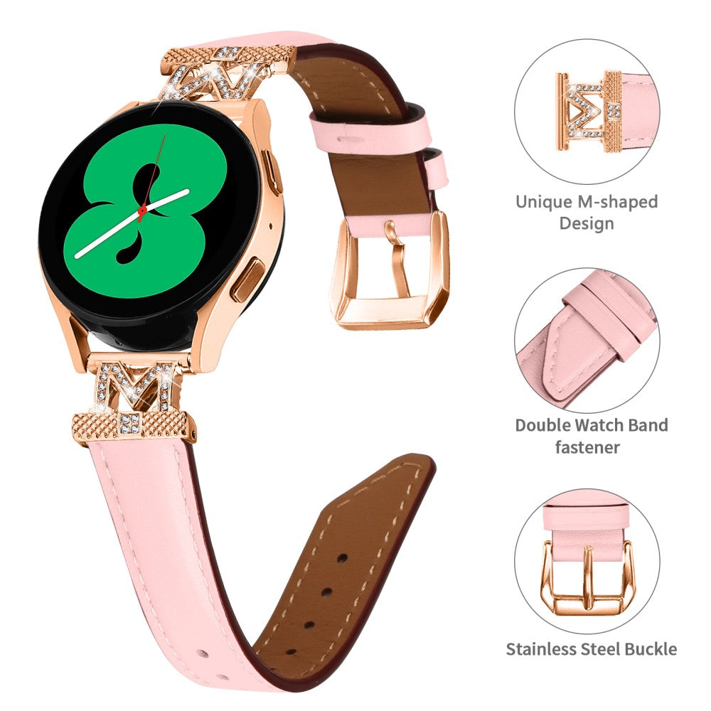 Fed Ægte Læder Og Rhinsten Universal Rem passer til Samsung Smartwatch - Pink#serie_2