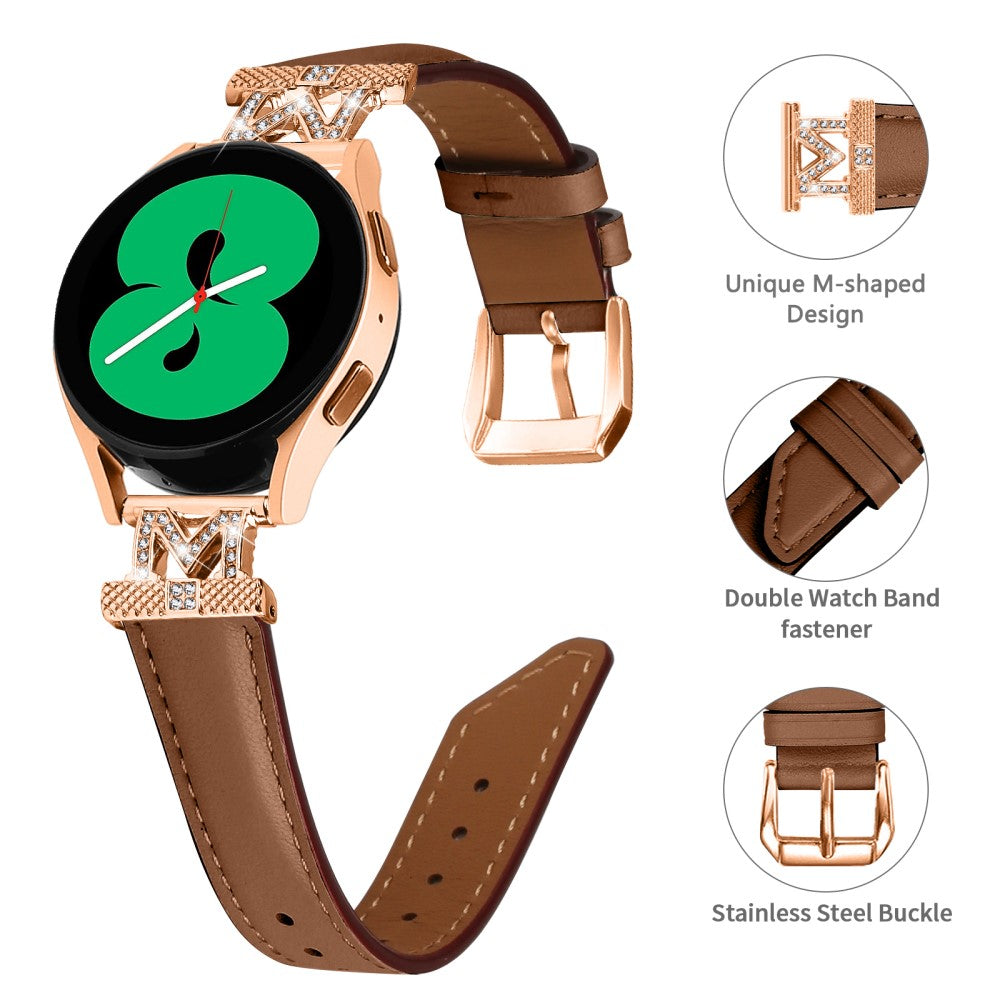 Fed Ægte Læder Og Rhinsten Universal Rem passer til Samsung Smartwatch - Brun#serie_6