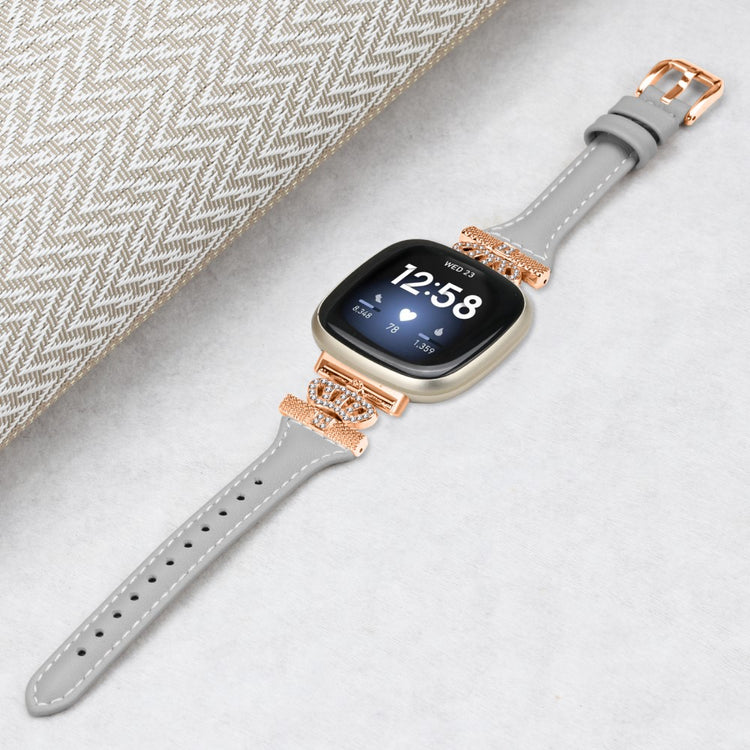 Cool Kunstlæder Og Rhinsten Universal Rem passer til Fitbit Smartwatch - Sølv#serie_2
