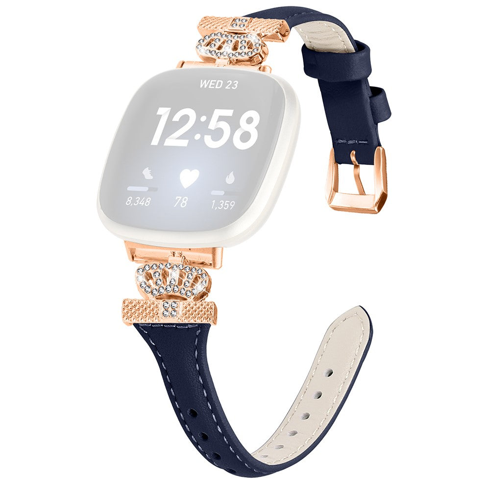 Cool Kunstlæder Og Rhinsten Universal Rem passer til Fitbit Smartwatch - Blå#serie_3