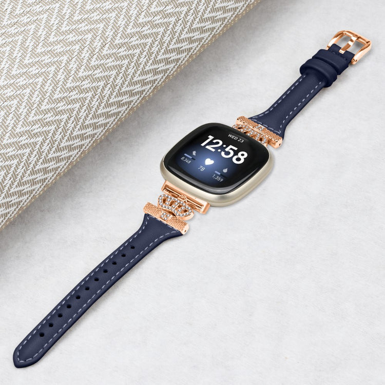 Cool Kunstlæder Og Rhinsten Universal Rem passer til Fitbit Smartwatch - Blå#serie_3