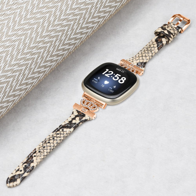 Cool Kunstlæder Og Rhinsten Universal Rem passer til Fitbit Smartwatch - Brun#serie_4