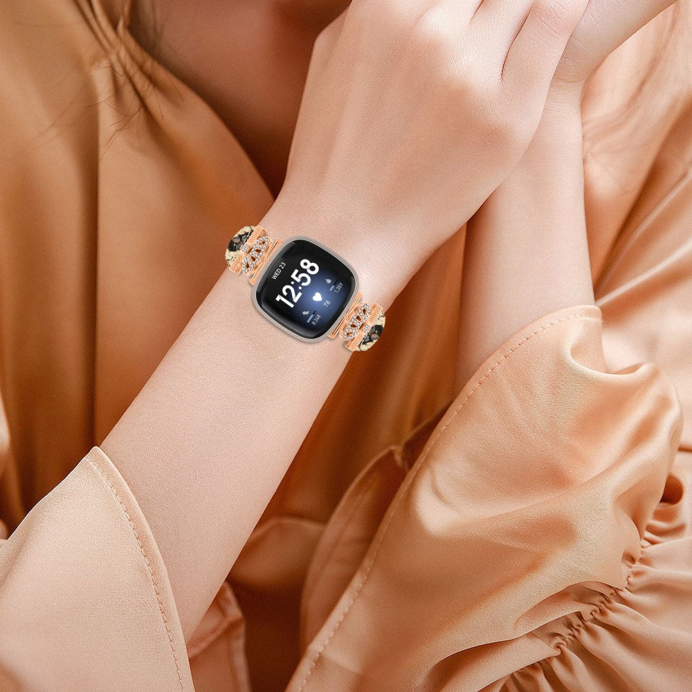 Cool Kunstlæder Og Rhinsten Universal Rem passer til Fitbit Smartwatch - Brun#serie_4
