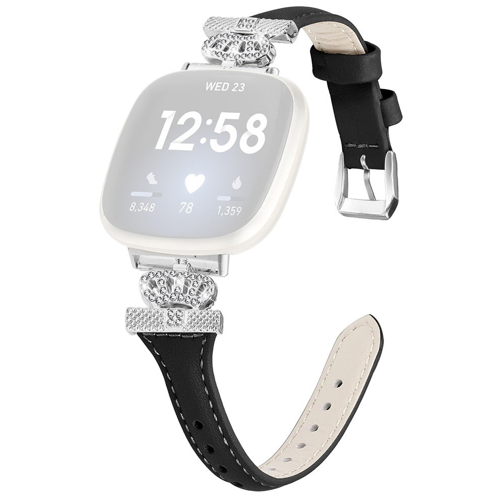 Pænt Ægte Læder Og Rhinsten Universal Rem passer til Fitbit Smartwatch - Sort#serie_1