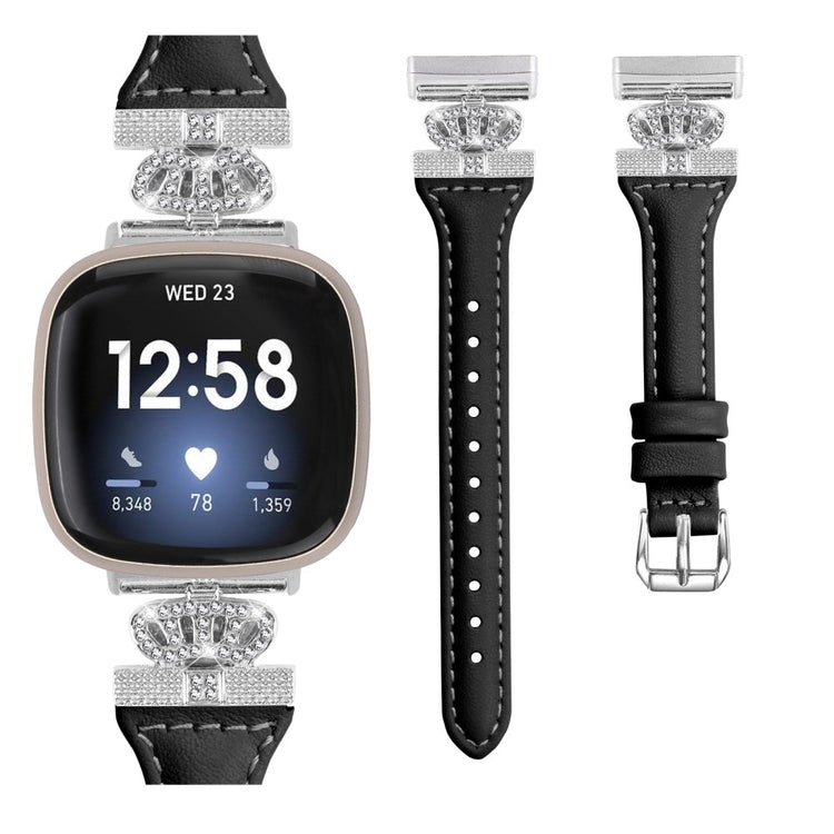 Pænt Ægte Læder Og Rhinsten Universal Rem passer til Fitbit Smartwatch - Sølv#serie_2