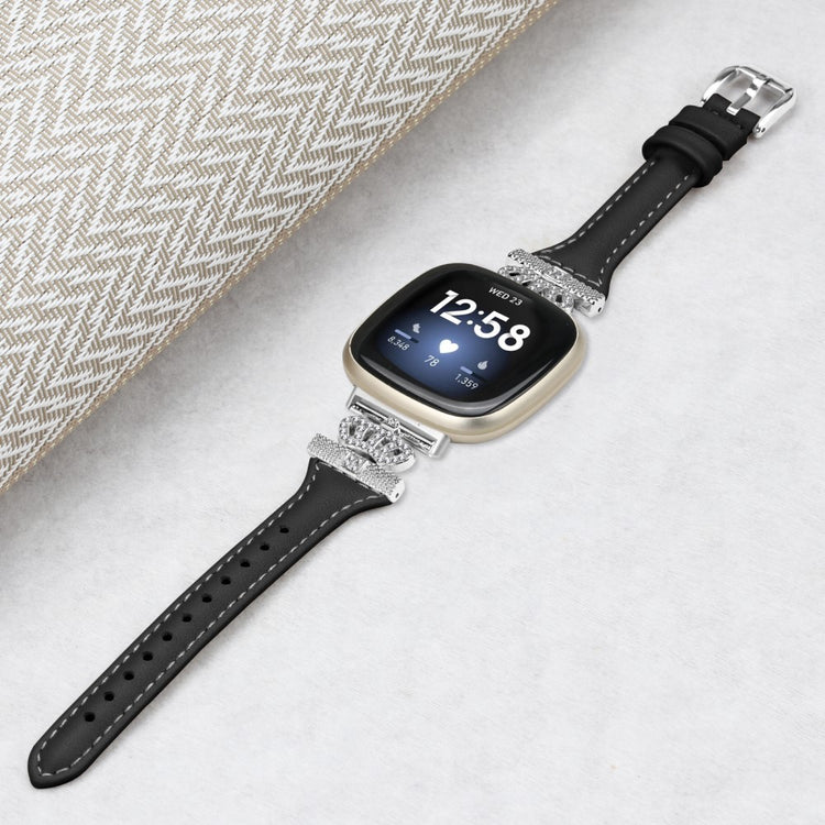 Pænt Ægte Læder Og Rhinsten Universal Rem passer til Fitbit Smartwatch - Sølv#serie_2
