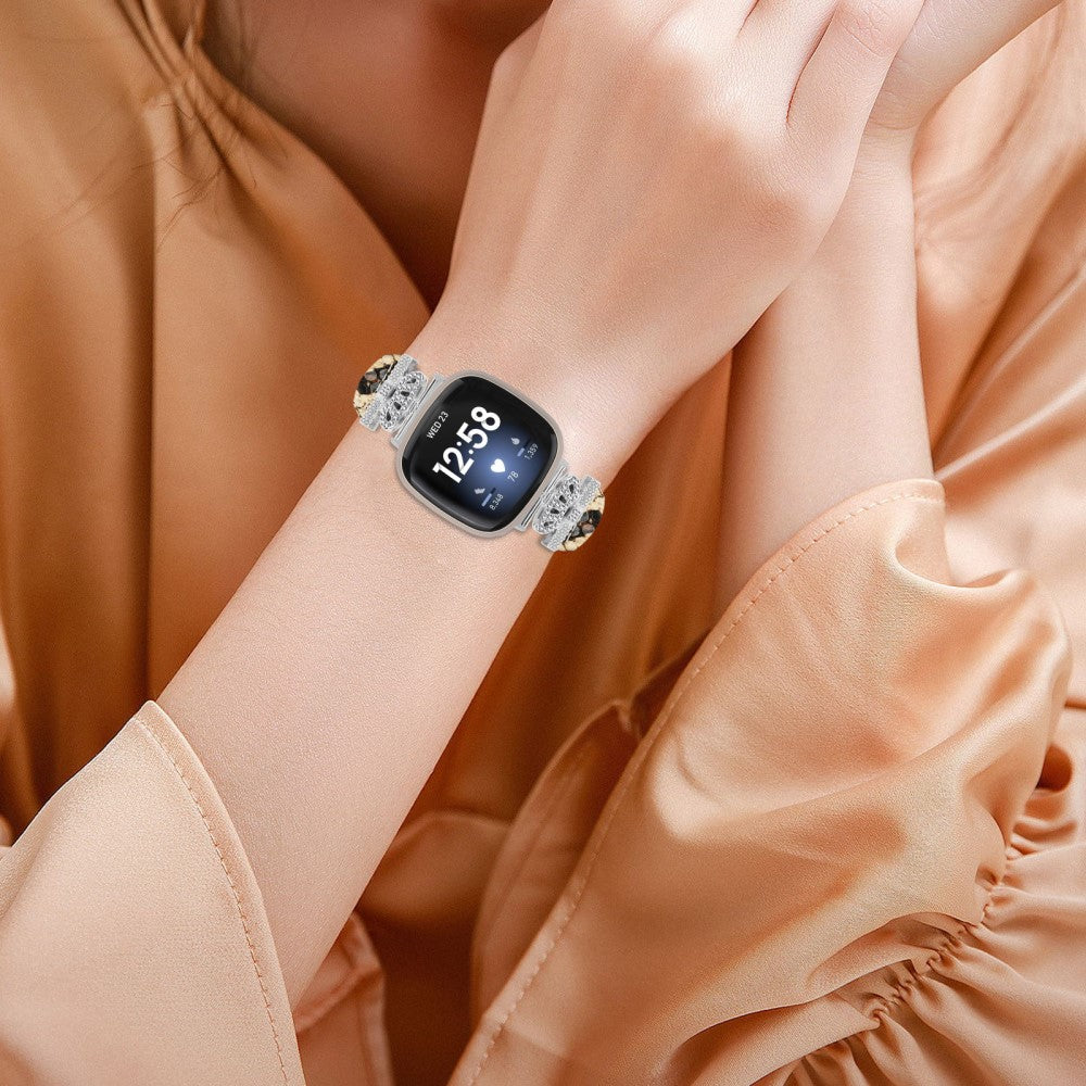 Pænt Ægte Læder Og Rhinsten Universal Rem passer til Fitbit Smartwatch - Brun#serie_4