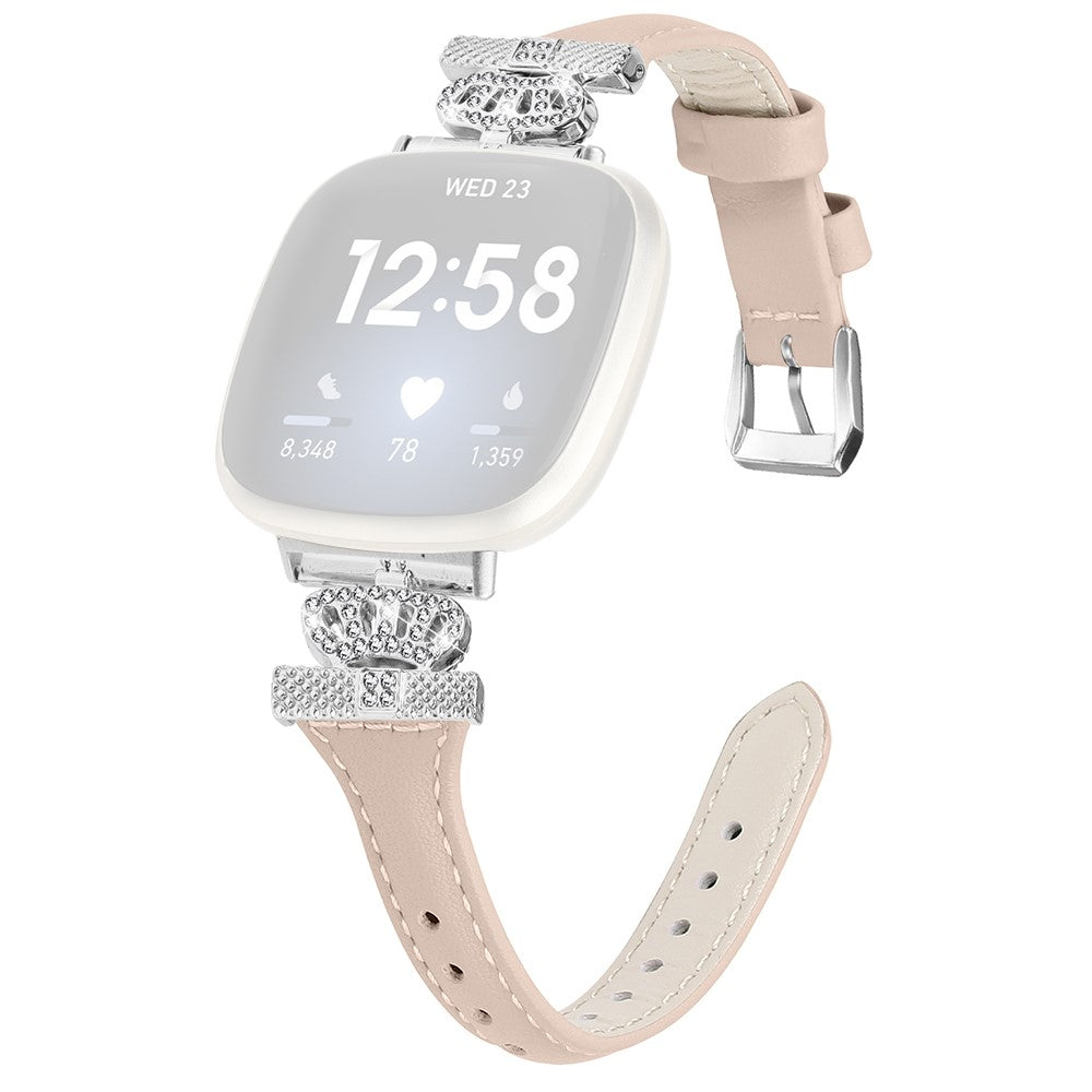 Pænt Ægte Læder Og Rhinsten Universal Rem passer til Fitbit Smartwatch - Hvid#serie_5